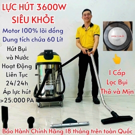 Máy Hút Bụi Nước Công Nghiệp và Nhà Xưởng 60 Lít (3600W) Model: DV2-60JP - [1 Lõi Lọc]