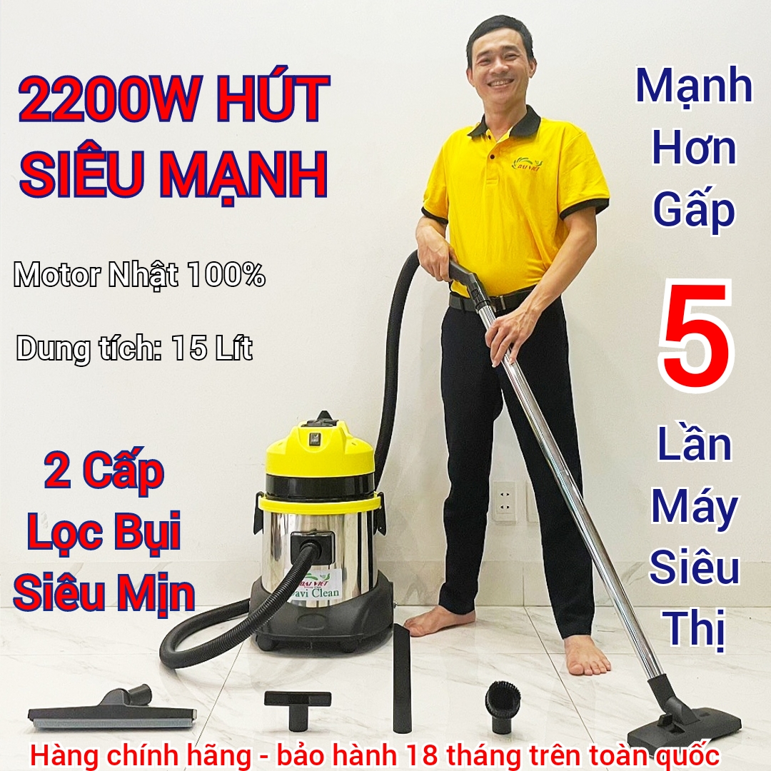 Máy Hút Bụi Nước Công Nghiệp-Văn Phòng-Cửa Hàng 15 Lít (2200W) Model: DV1-15JP - [2 Lõi Lọc - HEPA]